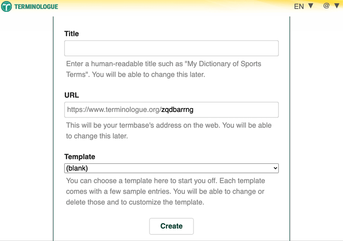 Terminologue's Termbase Creation Page